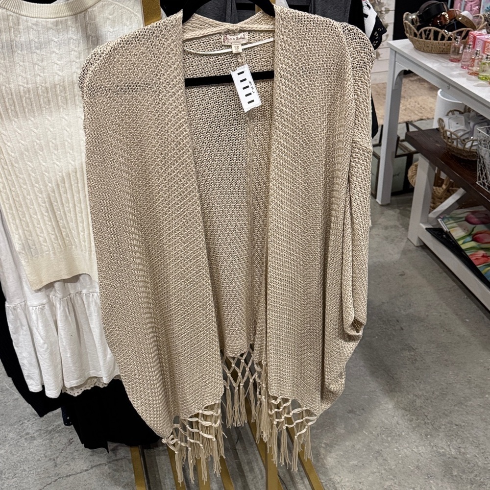 Hem & Thread Tan Knit Cardigan with Fringe